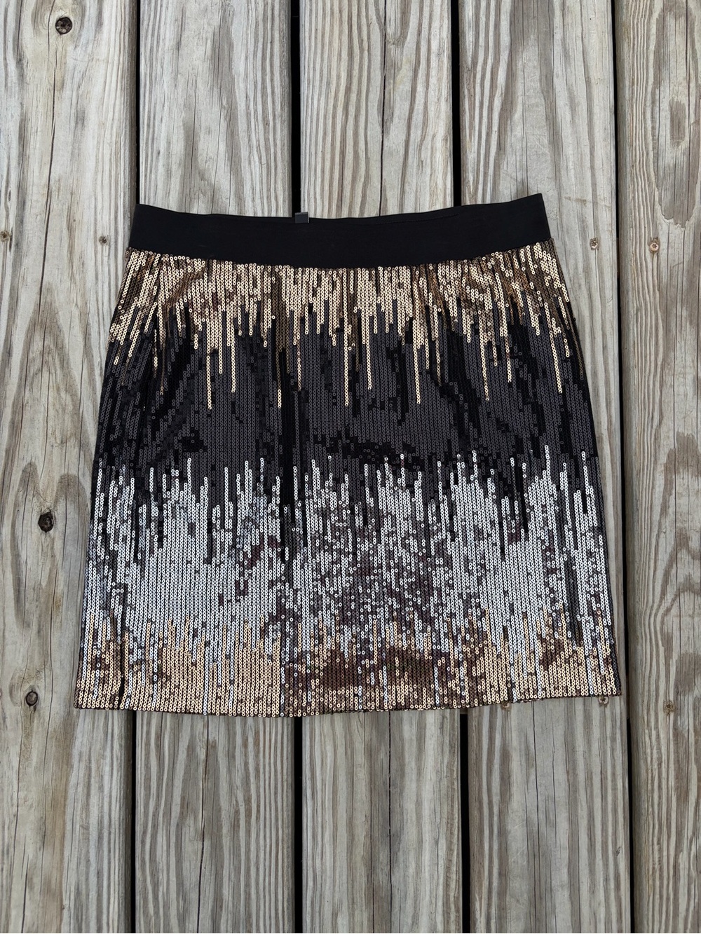 Bisou Bisou Sequin Skirt Medium City Y2K Black Silver Gold Pull On New Years Eve